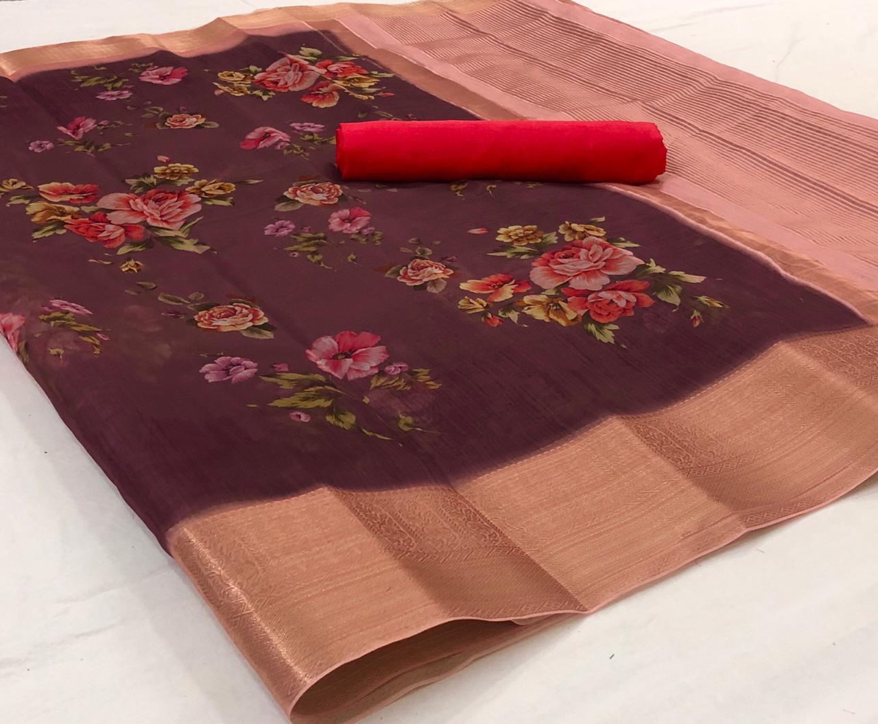 Rajyog Organza Latest Designer Casual Wear Silk Soft Weaving Saree Collection